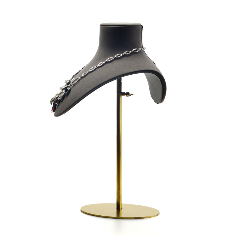 FANXI RX03303 Custom Hot sale Jewelry Necklace Bust Resin Black Metal Leather Jewelry Display Stand Necklace Pendant Holder