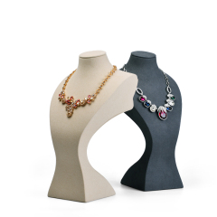 FANXI RX018 Curvy Neck Model Resin with Grey Microfiber Jewelry Display Mannequin Necklace Standing Bust