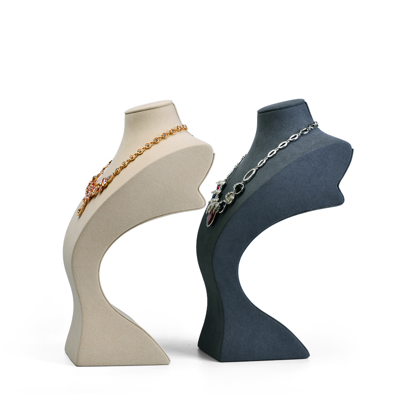 FANXI RX018 Curvy Neck Model Resin with Grey Microfiber Jewelry Display Mannequin Necklace Standing Bust