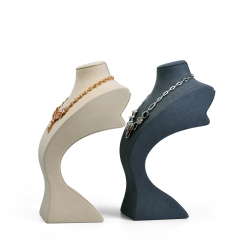 FANXI RX018 Curvy Neck Model Resin with Grey Microfiber Jewelry Display Mannequin Necklace Standing Bust
