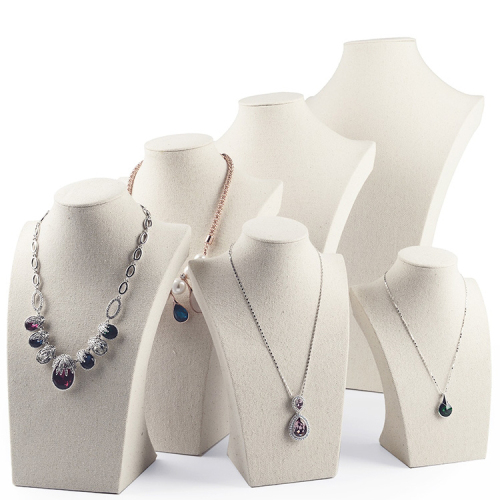 FANXI RX001 Custom Wooden Mannequin Shape Jewelry Display Stand Counter Shop Linen Pendant Necklace Bust