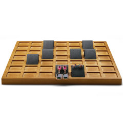 FANXI P028 Wood Grey Beige Microfiber Earring Jewelry Display Trays
