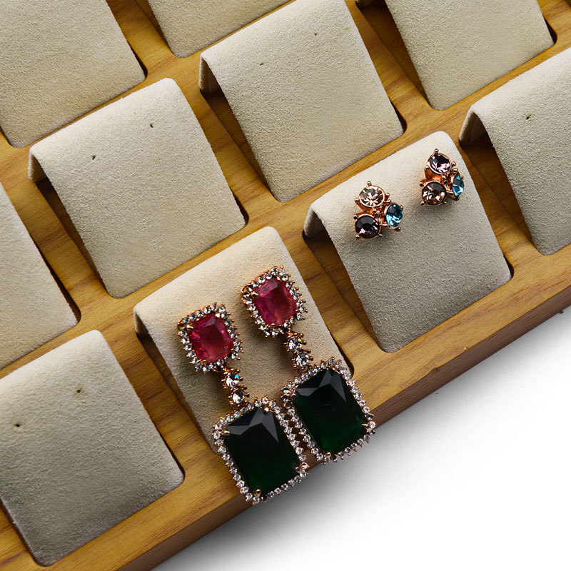 FANXI P028 Wood Grey Beige Microfiber Earring Jewelry Display Trays