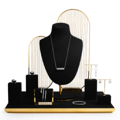 FANXI TT102 metal black microfiber jewelry display sets for showcase ring earring pendant bracelet bangle necklace store display set