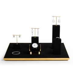 FANXI TT102 metal black microfiber jewelry display sets for showcase ring earring pendant bracelet bangle necklace store display set