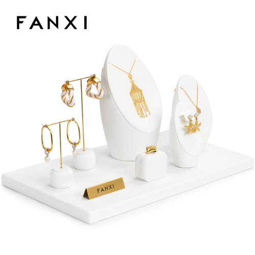 FANXI TT099 new arrival tilt jewelry display with white microfiber for ring earring pendant necklace watch showcase jewelry