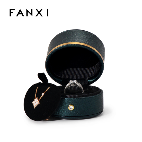FANXI H117 China new luxury Customer PU Leather jewelry Box Round Shape For Ring Earring Pendant Necklace Jewelry Box