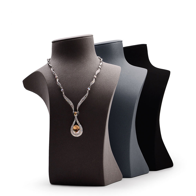 FANXI RX047 Factory Custom Necklace Stand Bust Unique Design Upmar Jewelry Display Necklace Holder PU Leather Mannequin