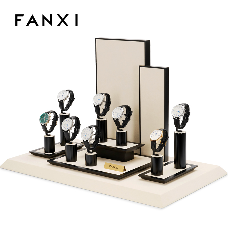 FANXI TT108 New Arrival Custom Watch Display Stand Black Jewelry Window Display Set