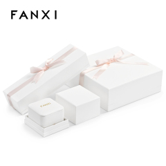 FANXI H126 new arrival high quality white PU leather grey microfiber box with button for ring pendant jewelry package