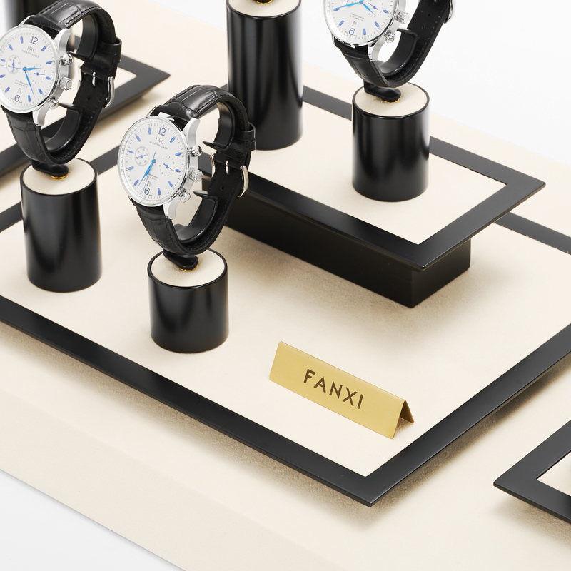 FANXI TT108 New Arrival Custom Watch Display Stand Black Jewelry Window Display Set