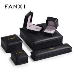 FANXI H124 Custom Logo Top Quality Black PU Leather microfiber Boxes Ring Necklace Bracelet Gift Packaging Plastic Jewelry Box