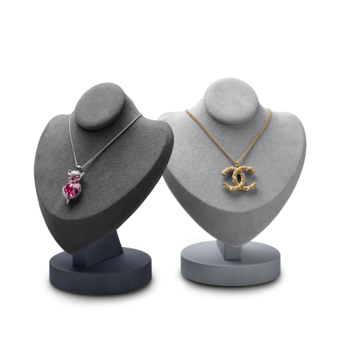 FANXI RX054 New Luxury Jewelry Necklace Display busts Solid wood stand with grey Microfiber for Jewellery Exhibition Holder Shelf