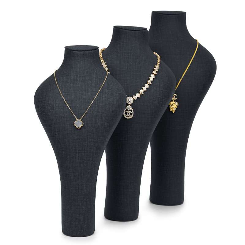 FANXI RX061 Factory Wholesale Custom New Dark Grey PU Leather Jewelry Displays Stand Pendant Display Necklace Bust