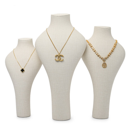 FANXI RX060 Custom New Creamy White PU Leather Jewelry Display Pendant Necklace Mannequins Elegant Shopwindow Jewelry Display Stand