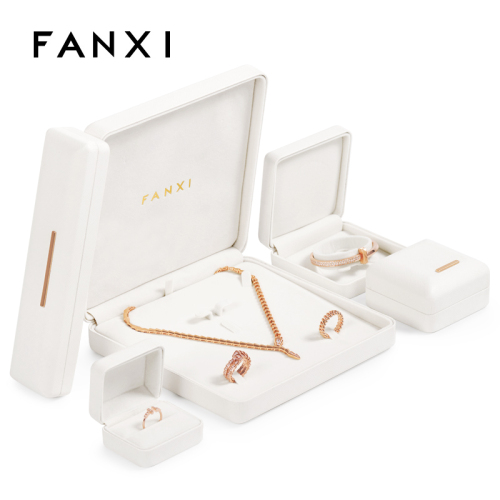 FANXI H134 wholesale custom ivory PU leather jewelry box ring earrings necklace bracelet jewelry package elegant gift box
