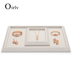FANXI PU080 Wholesale New Beige PU Leather And Microfiber Jewelry Plate Ring Earrings Necklace Bangle Jewelry Showcase Display Tray
