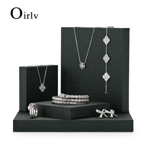 FANXI PU08402 China wholesale custom green PU leather square jewelry trays earrings ring bangle necklace display jewelry display stands