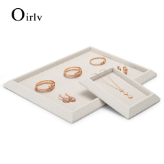 FANXI PU080 Wholesale New Beige PU Leather And Microfiber Jewelry Plate Ring Earrings Necklace Bangle Jewelry Showcase Display Tray