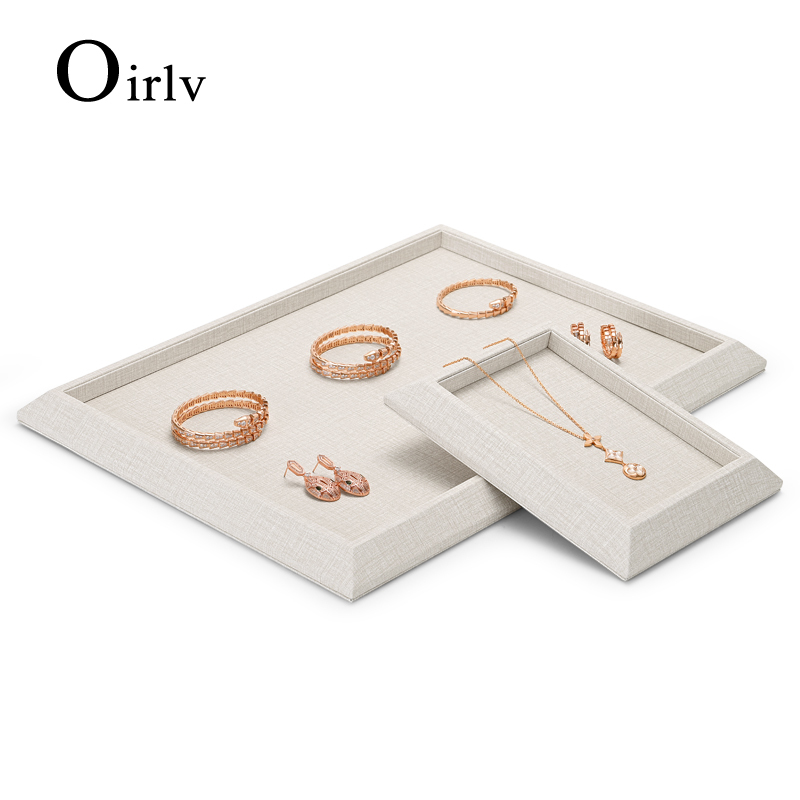 FANXI PU080 Wholesale New Beige PU Leather And Microfiber Jewelry Plate Ring Earrings Necklace Bangle Jewelry Showcase Display Tray