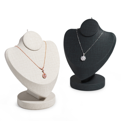 FANXI PU075 custom wholesale creamy white PU leather necklace bust for jewelry store shop window delicate small necklace display stand