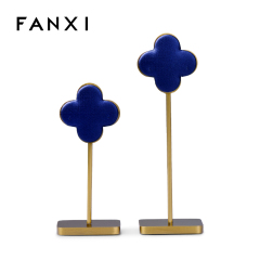 FANXI JS062 Luxury Stainless Steel Base Royal Blue PU Leather Jewelry Display Earrings