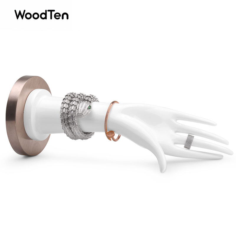 FANXI JS044 New Fashion Stainless Steel Base White Resin Paint Hand Model Jewelry Display for Bracelet Ring