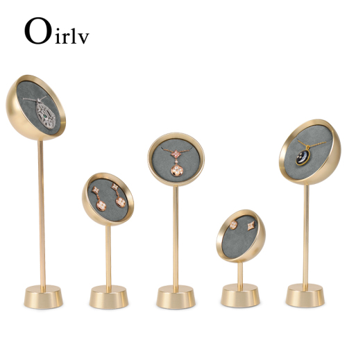 FANXI JS066 Wholesale Luxury High-end Gold Metal Grey Microfiber Pendant Necklace Earring Jewelry Window Display Stand