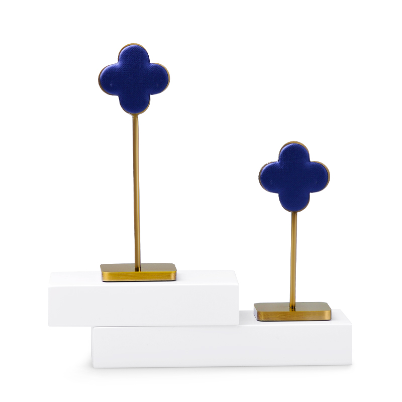 FANXI JS062 Luxury Stainless Steel Base Royal Blue PU Leather Jewelry Display Earrings