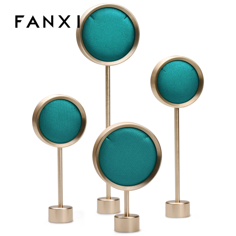 FANXI JS059 luxury golden base silky blue color earring necklace jewelry display stand