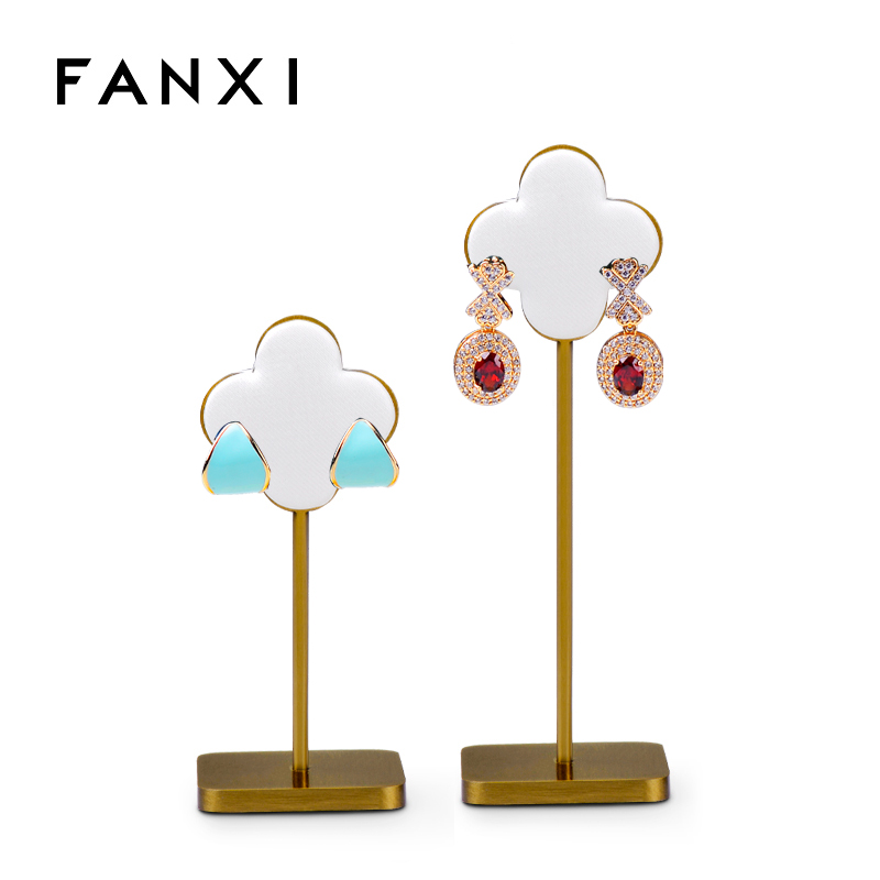 FANXI JS061 New Arrival Golden Base White PU Leather Jewelry Display Design for Earring Dangler