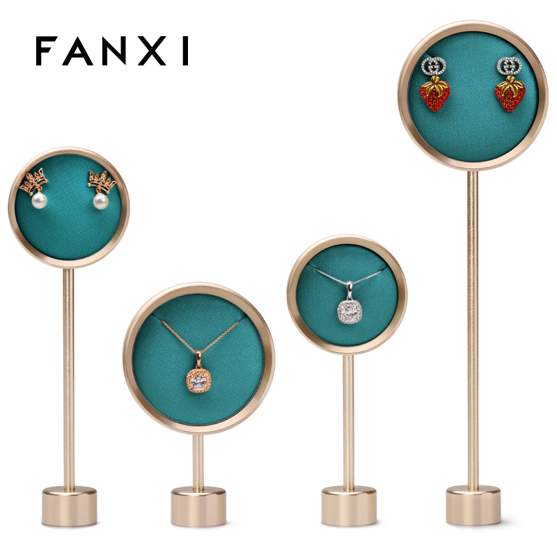 FANXI JS059 luxury golden base silky blue color earring necklace jewelry display stand