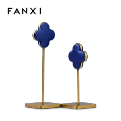 FANXI JS062 Luxury Stainless Steel Base Royal Blue PU Leather Jewelry Display Earrings