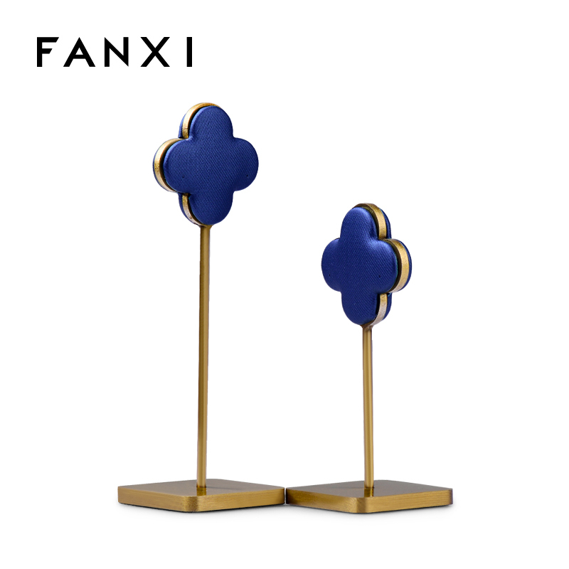 FANXI JS062 Luxury Stainless Steel Base Royal Blue PU Leather Jewelry Display Earrings