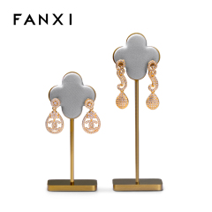 FANXI JS063 Custom Luxury Gold Base Grey PU Leather Jewelry Display for Earrings