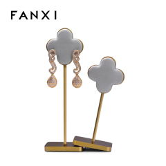 FANXI JS063 Custom Luxury Gold Base Grey PU Leather Jewelry Display for Earrings
