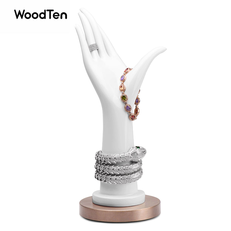 FANXI JS044 New Fashion Stainless Steel Base White Resin Paint Hand Model Jewelry Display for Bracelet Ring