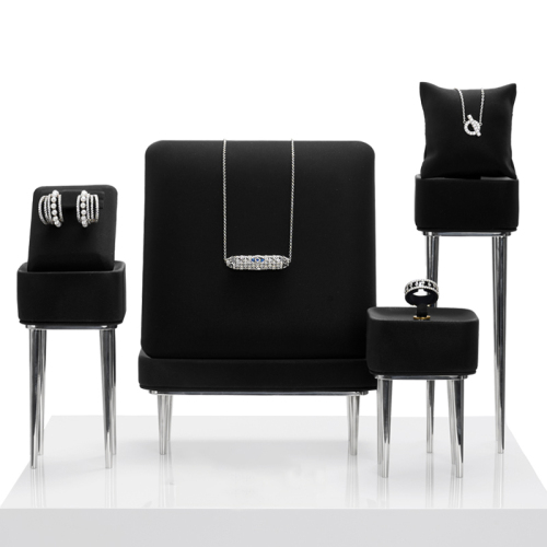 FANXI JS086 New arrival custom Luxury Microfiber ring earring pendant bangle Display microfiber with Shiny Metal holder Jewelry showcase