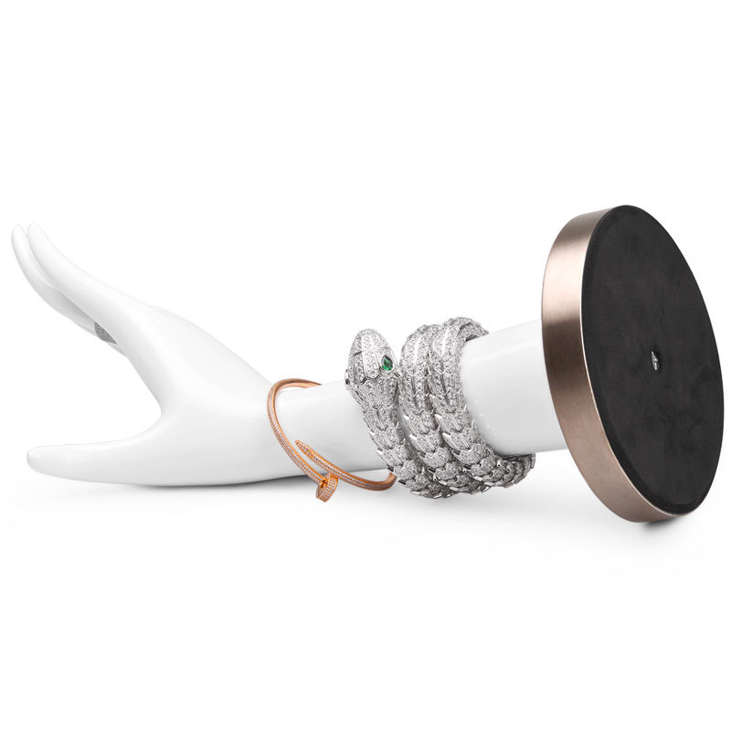FANXI JS044 New Fashion Stainless Steel Base White Resin Paint Hand Model Jewelry Display for Bracelet Ring