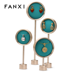 FANXI JS059 luxury golden base silky blue color earring necklace jewelry display stand