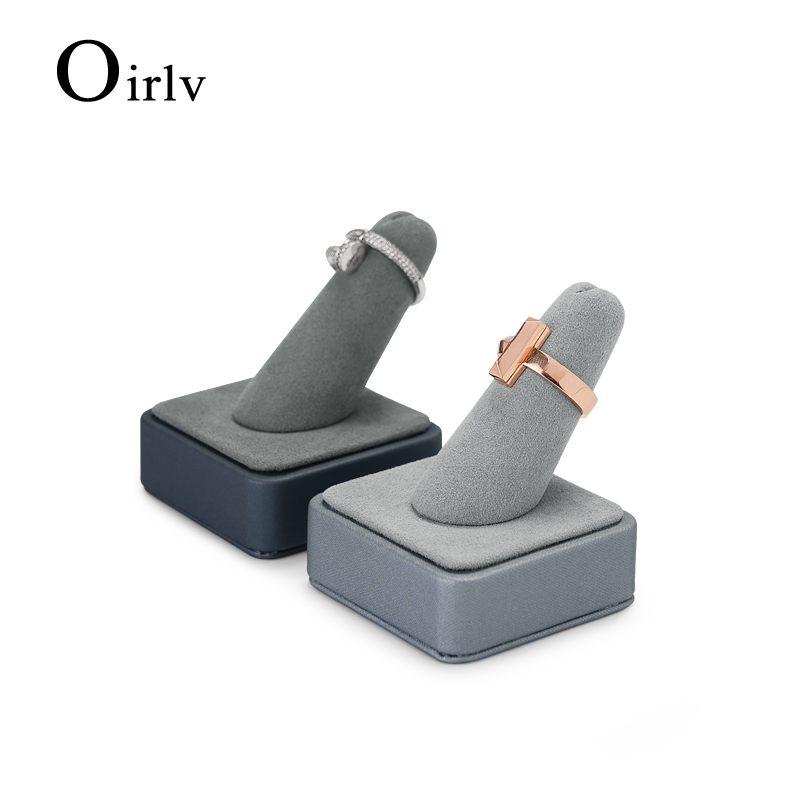 FANXI PU064 New arrival Luxury Gray PU leather microfiber jewelry ring display Finger holder showcase Jewelry wood stand set