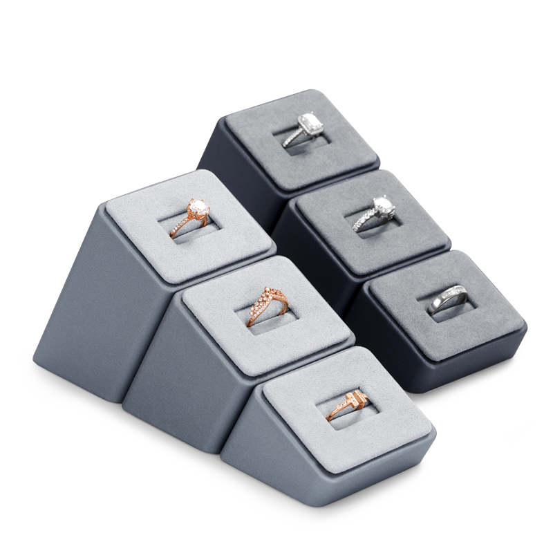 FANXI PU094 Gray Leatherette Ring Jewelry Stand Set of 3 Ring Holder