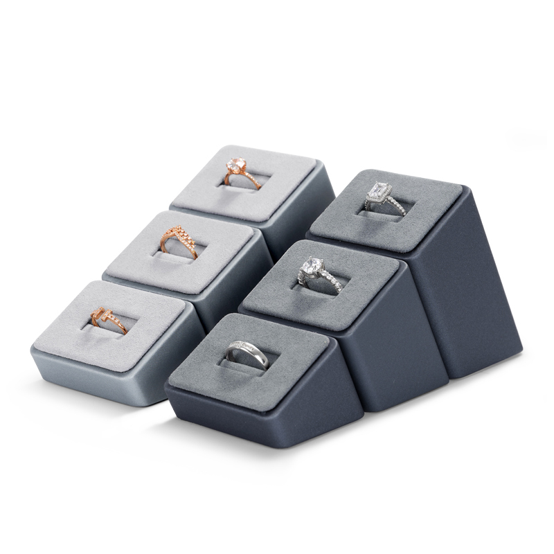 FANXI PU094 Gray Leatherette Ring Jewelry Stand Set of 3 Ring Holder