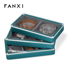 FANXI PU049 New Arrival MDF display case for ring bracelet bangle with clear acrylic lid jewelry box