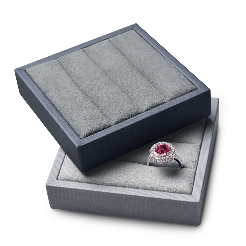 FANXI PU053 Accept custom grey microfiber velvet ring jewelry box PU leather ring jewelry displays