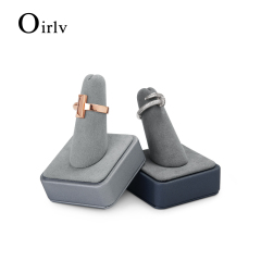 FANXI PU064 New arrival Luxury Gray PU leather microfiber jewelry ring display Finger holder showcase Jewelry wood stand set