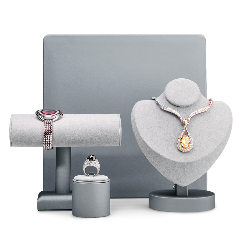 FANXI PU051 New Arrival Jewelry Display stand Solid wood display with PU leather grey Microfiber for watch display stand