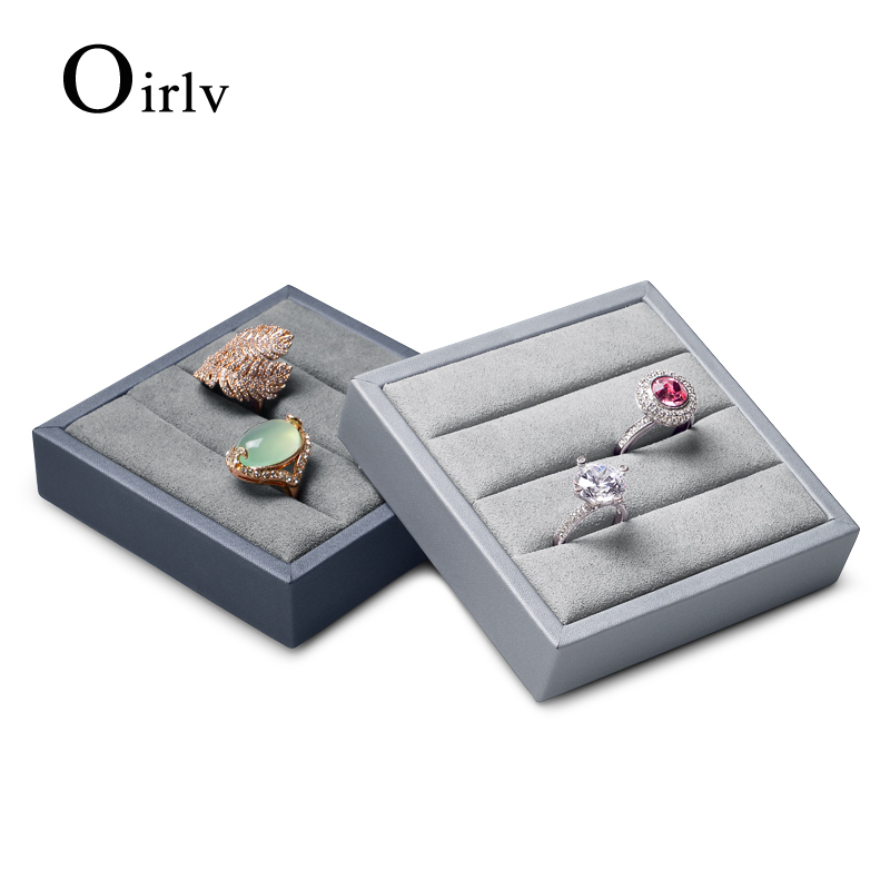 FANXI PU053 Accept custom grey microfiber velvet ring jewelry box PU leather ring jewelry displays