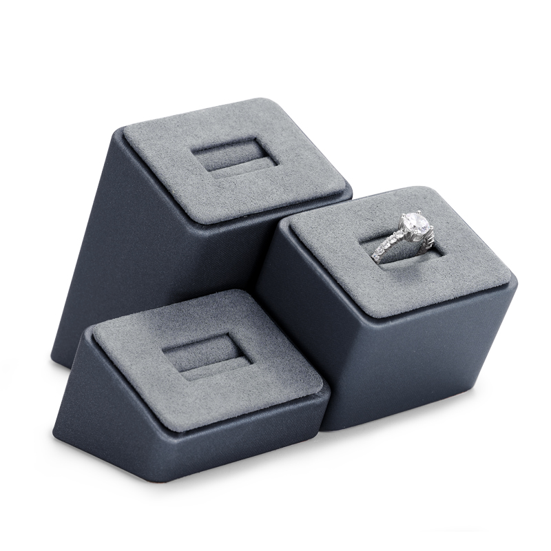 FANXI PU094 Gray Leatherette Ring Jewelry Stand Set of 3 Ring Holder