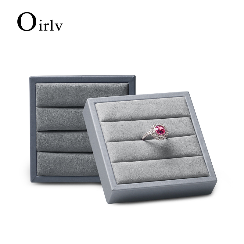 FANXI PU053 Accept custom grey microfiber velvet ring jewelry box PU leather ring jewelry displays